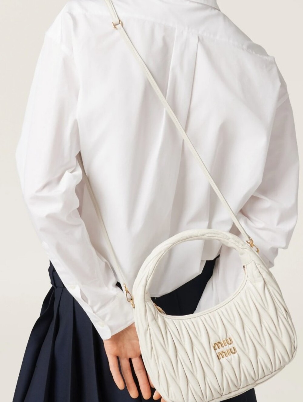 White Pleats Matelassé Nappa Leather Crossbody Bag